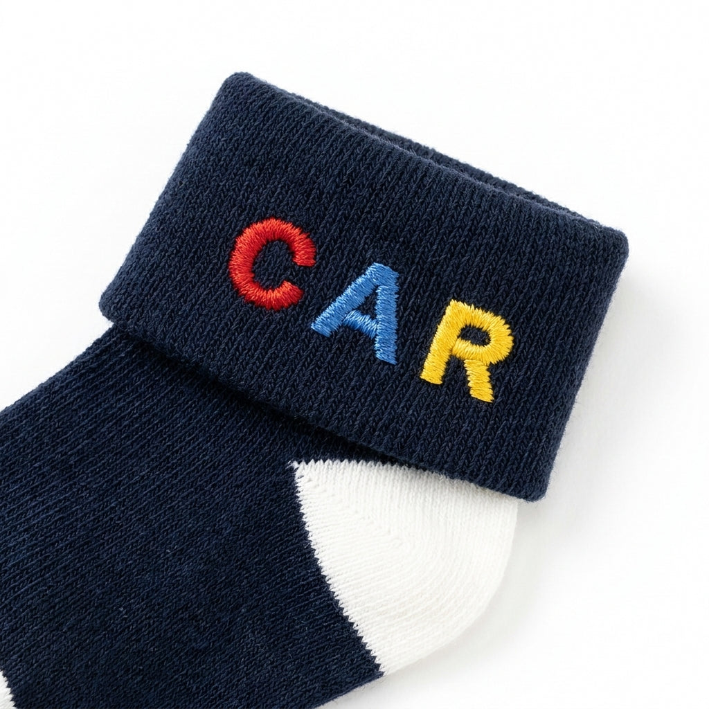2 PACK SOFT COTTON BABY SOCKS WITH FOLD OVER CUFFS (BEIGE & BLACK) 0-12M