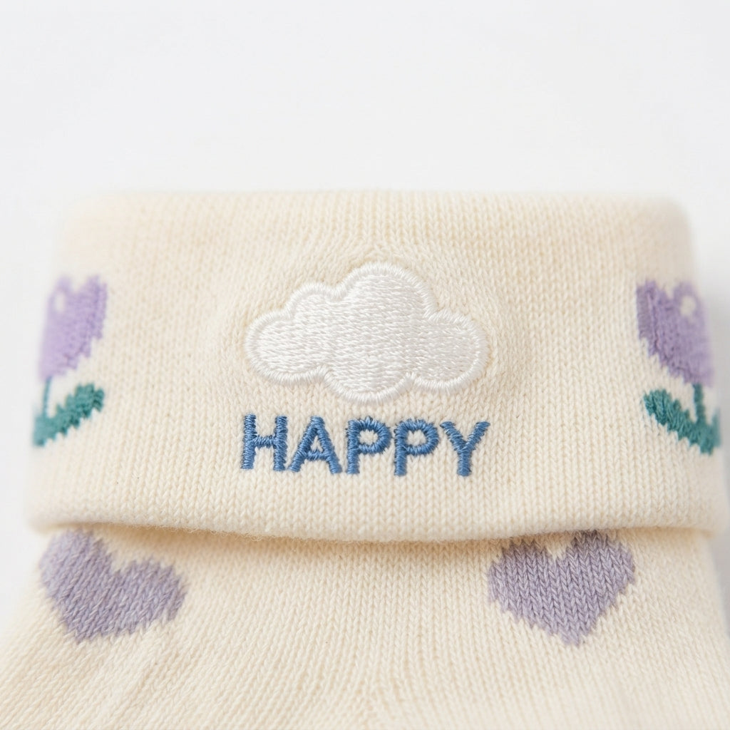 PACK OF 3 BABY GIRLS FLORAL HEART SOCKS-BABY PINK, PURPLE & PINK SPRING THEME (0-12M)