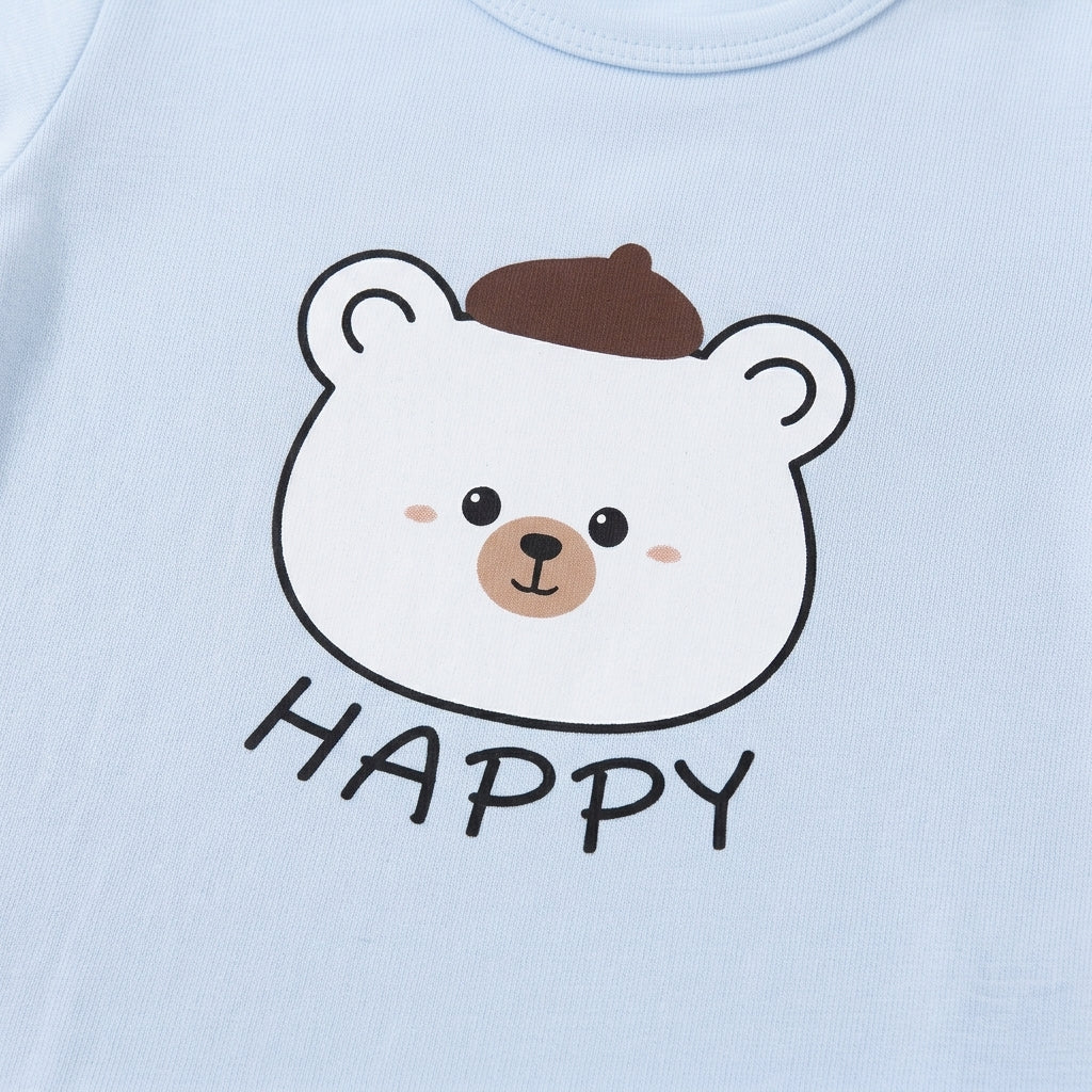 IMPORTED BABY HAPPY BEAR 100% COTTON SOFT HIGH QUALITY SUMMER T-SHIRT & SHORTS SUIT SKY BLUE