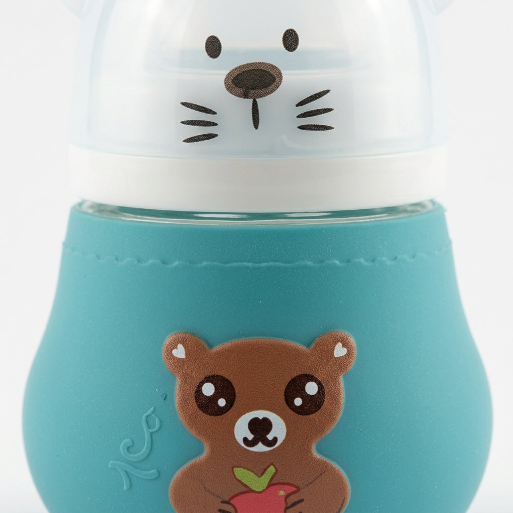 BABY GLASS FEEDER BEAR GREEN
