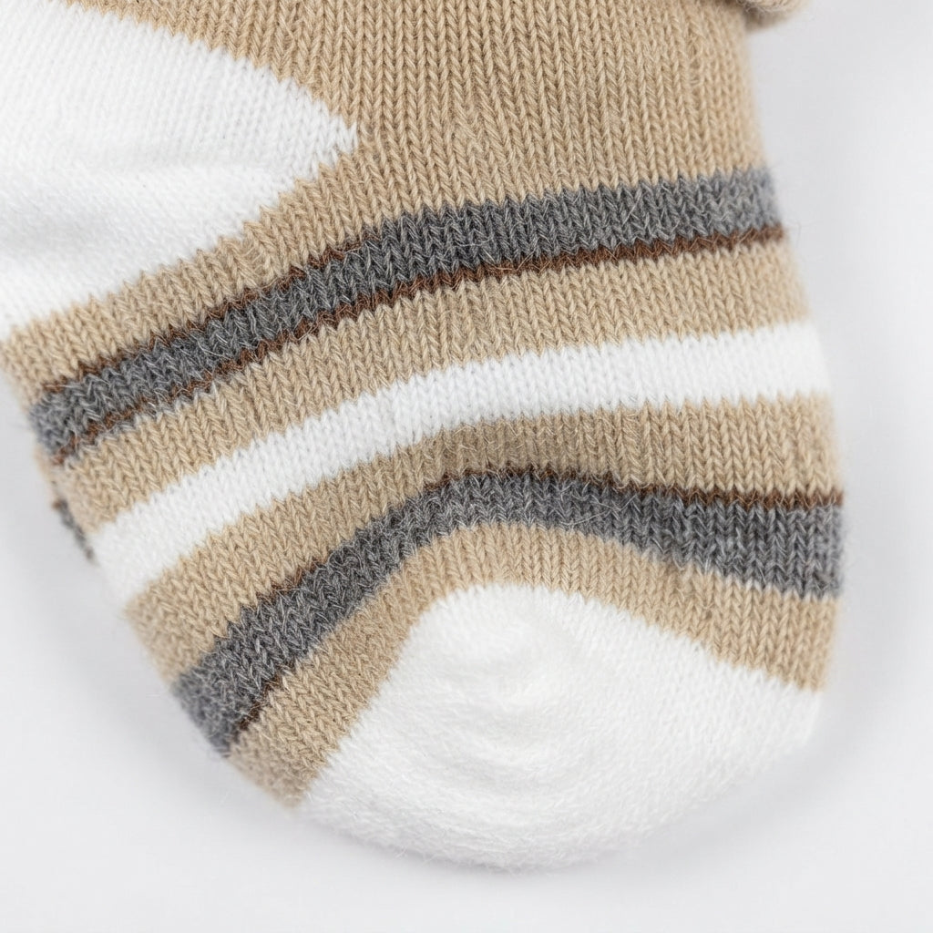 BABY STRIPED COTTON SOCKS PACK OF 2 (GREY & SKIN BROWN)(0-3M)