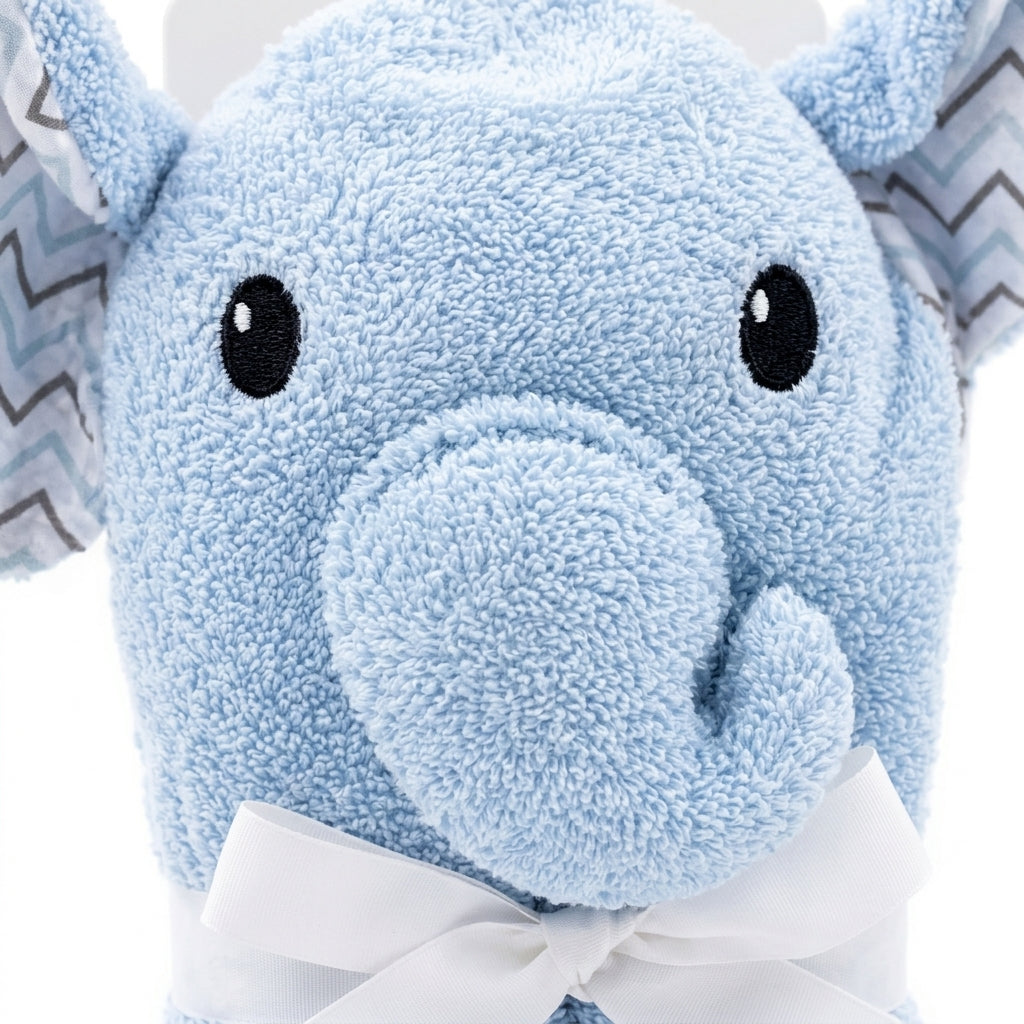 BABY HOODED BATH TOWEL ELEPHANT BLUE FANCY