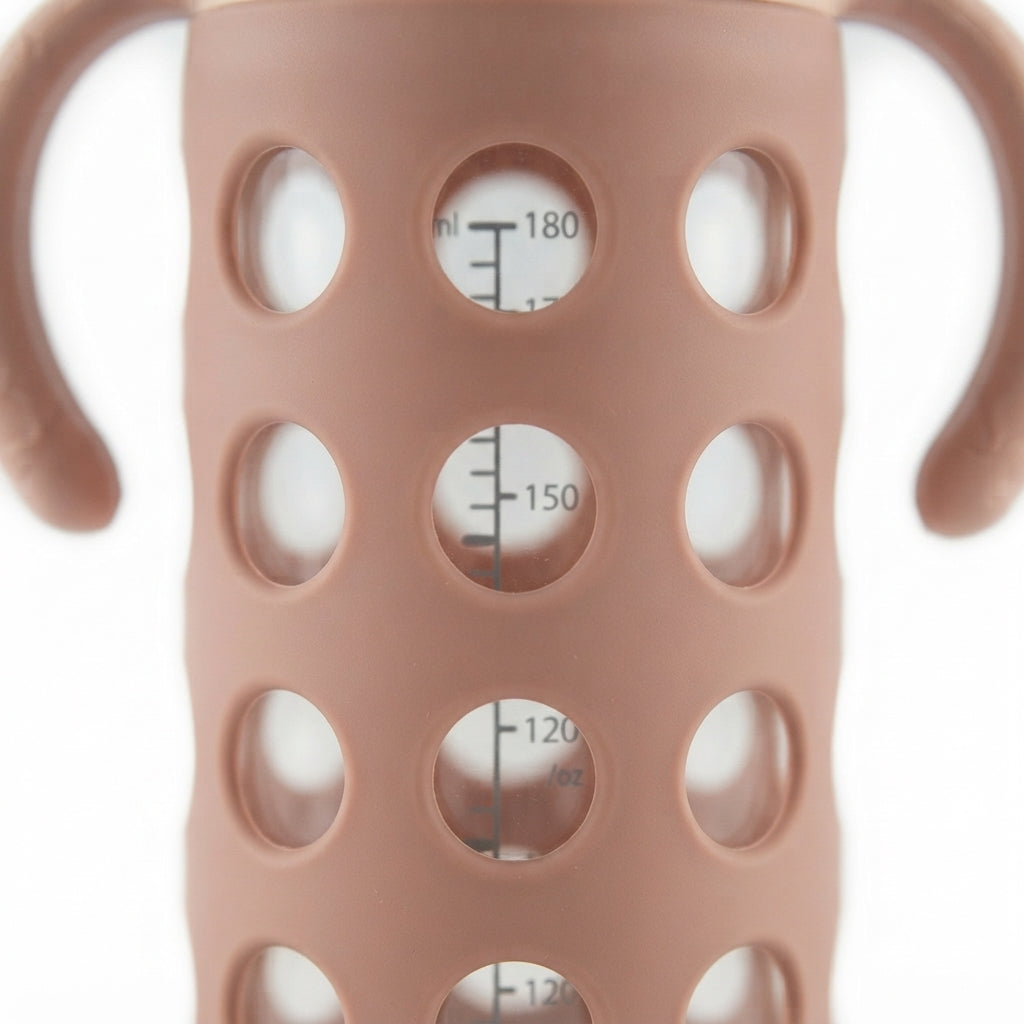 BABY GLASS FEEDER SILICONE COVER BROWN