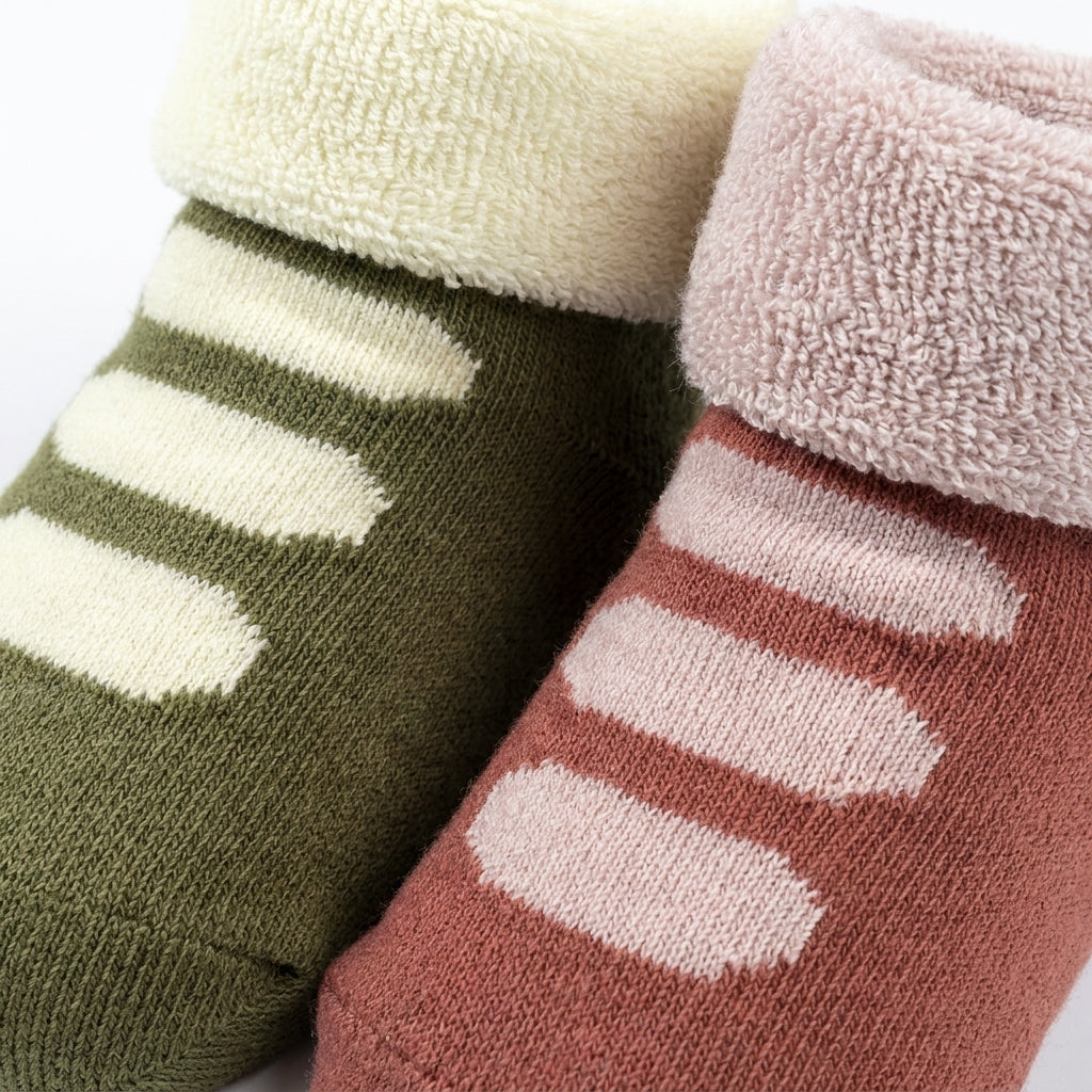 2 PACK TERRY COTTON SOCKS ROSE & OLIVE GREEN (1-2 YEARS)