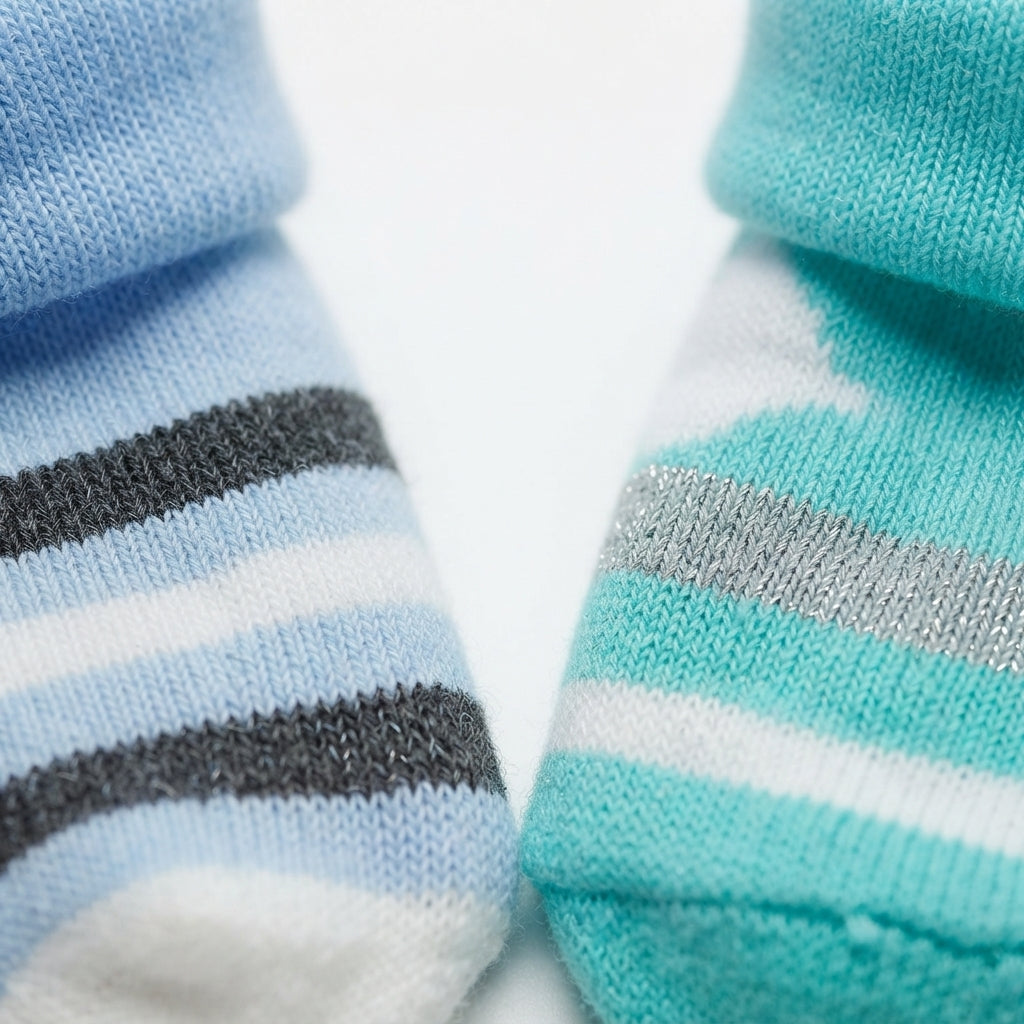 BABY STRIPED COTTON SOCKS PACK OF 2 (CYAN & BLUE)(0-3M)