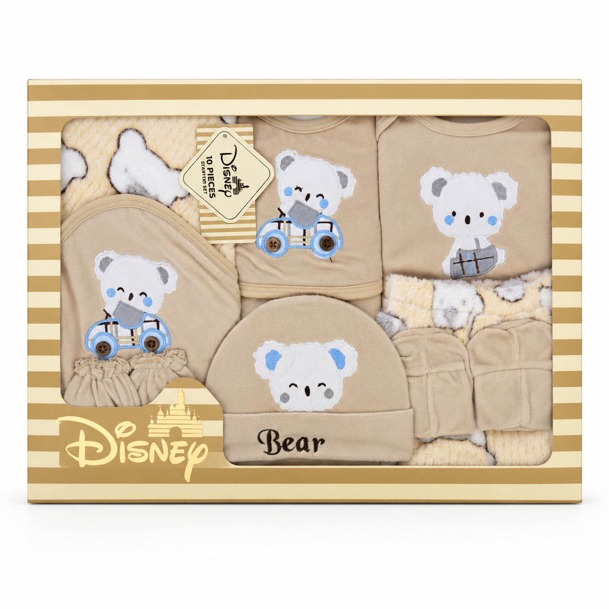 NEWBORN BABY 10 PCS TEDDY BEAR EMB PREMIUM GIFT BOX SET – BROWN