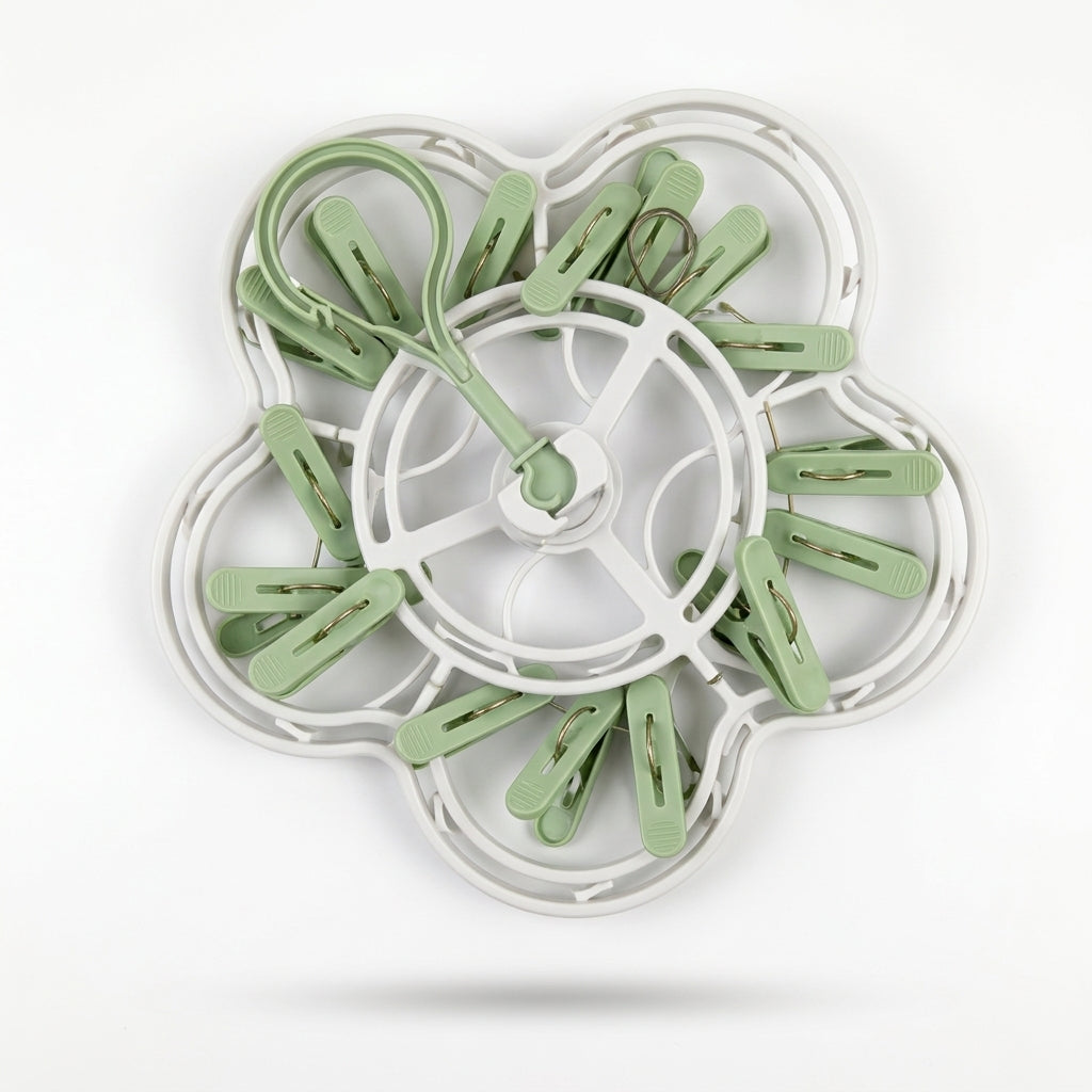 Premium Flower Shape Baby Laundry Hanger 18 Heavy Duty Clips Light Green