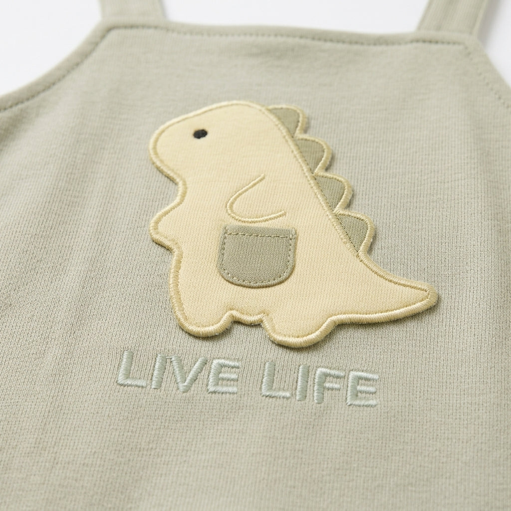 Imported Baby/Baba Dino Short-Leg Romper - Beige & White