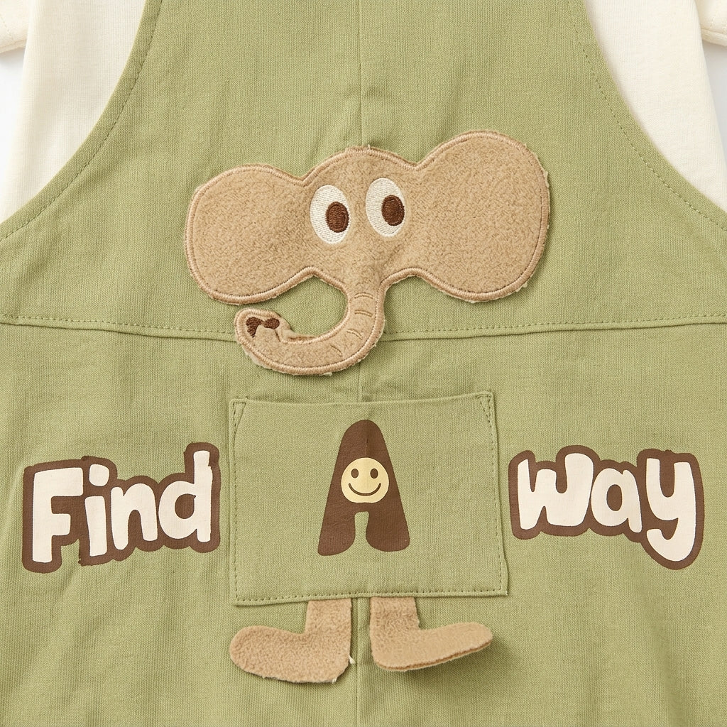 IMPORTED BABY ELEPHANT DUNGAREE ROMPER WITH T-SHIRT 100% COTTON HIGH QUALITY SUMMER