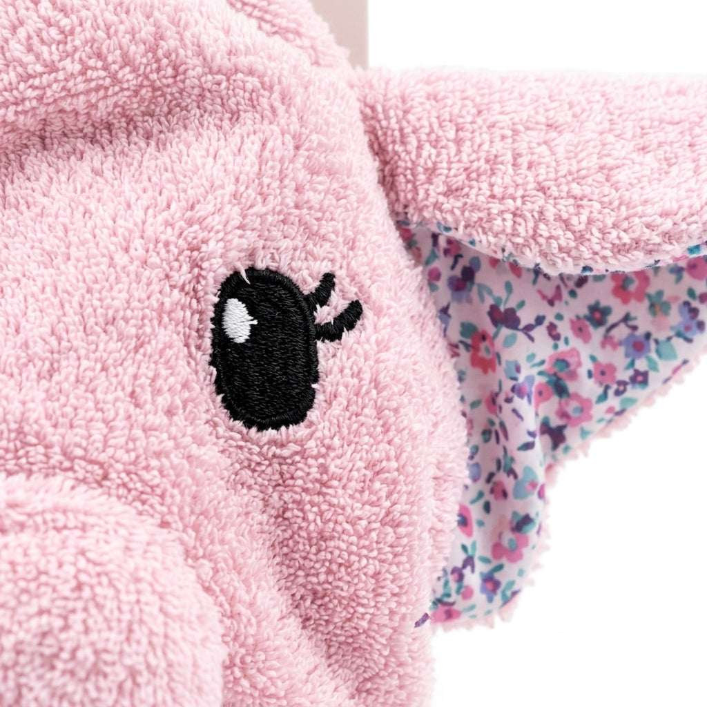 BABY HOODED BATH TOWEL ELEPHANT PINK FANCY