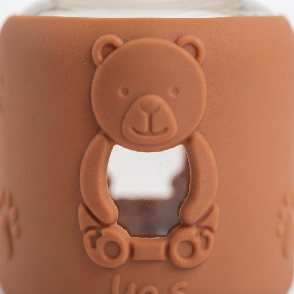 BABY GLASS FEEDER BEAR BROWN YES