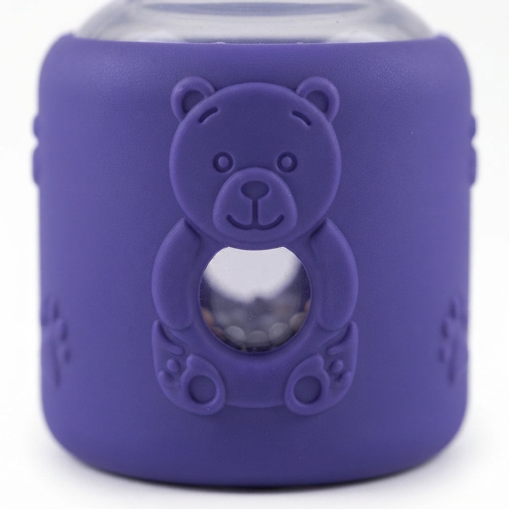 BABY GLASS FEEDER DARK PURPLE RATTLE CAP YES