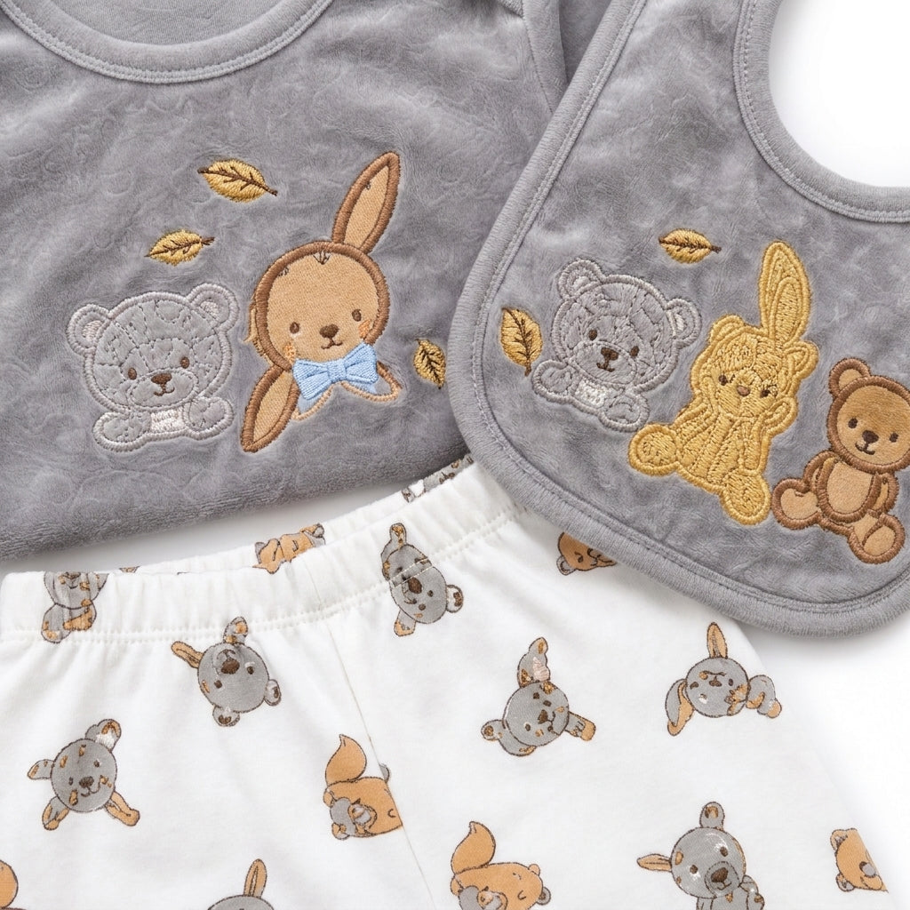 NEWBORN BABY 11 PCS BLOR BUNNY PRINTED STARTER SET – GRAY & WHITE