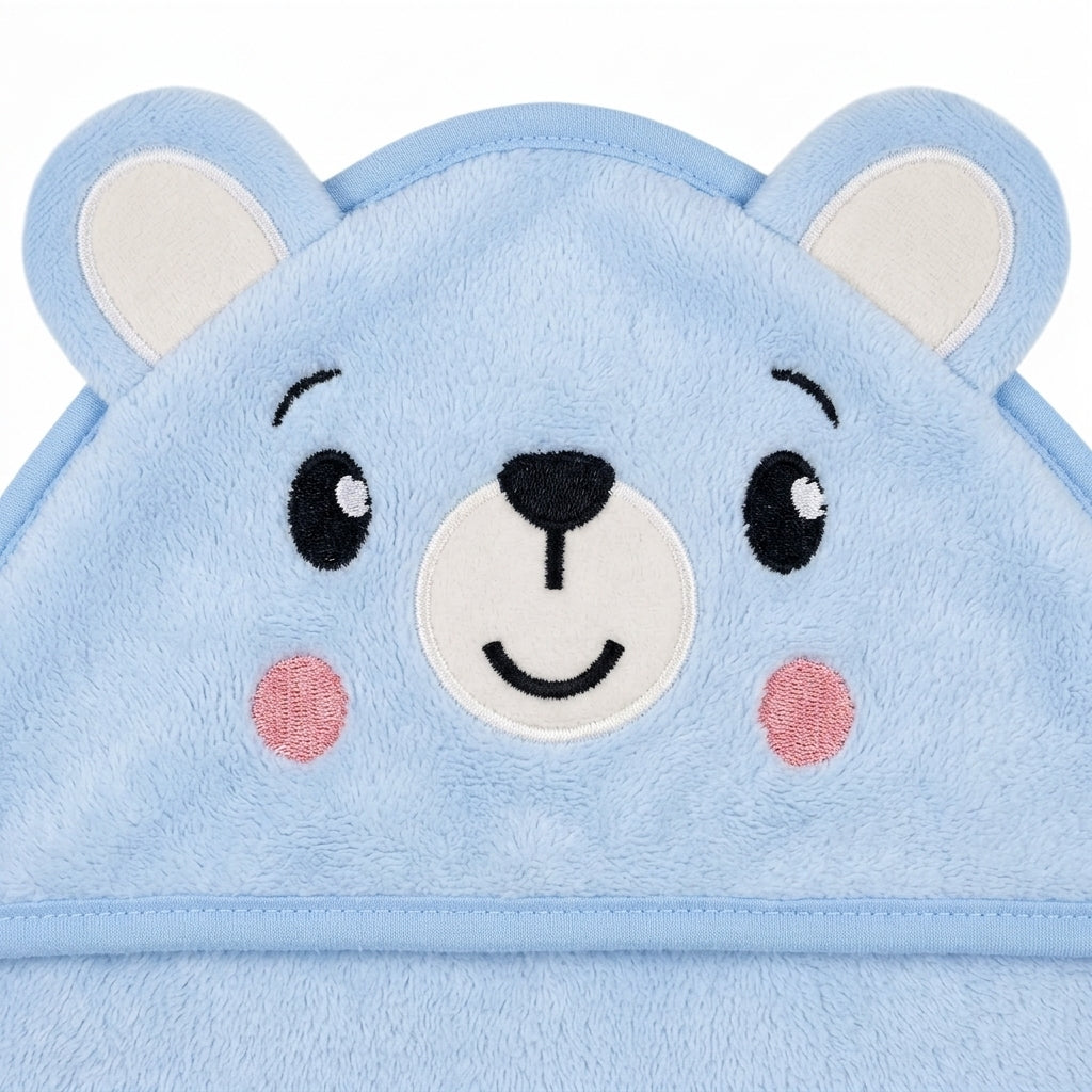 BABY HOODED BATH TOWEL 6PCS SET BEAR BLUE