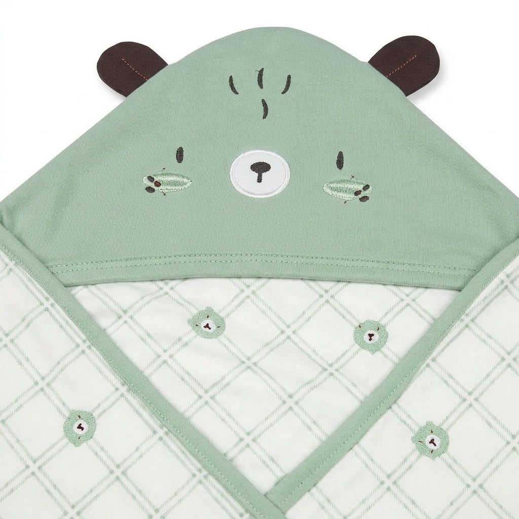 BABY WRAPPING SHEET MUSTARD BEAR GREEN