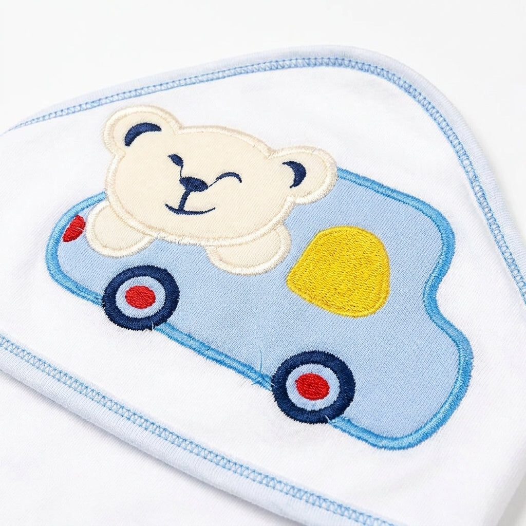 Baby Wrapping Sheet - Bear Car, White | Montaly
