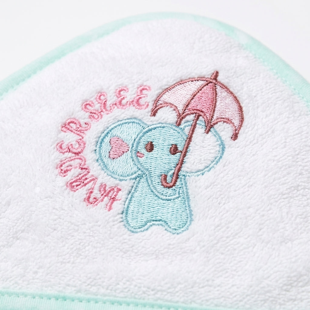 BABY HOODED BATHTOWEL ELEPHANT CYAN