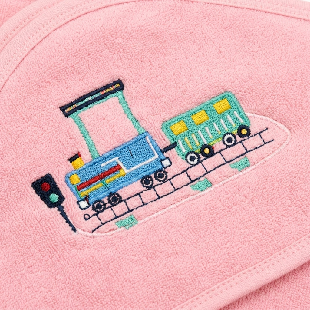 KIDZO BABY BATH TOWEL CAP TRAIN PINK