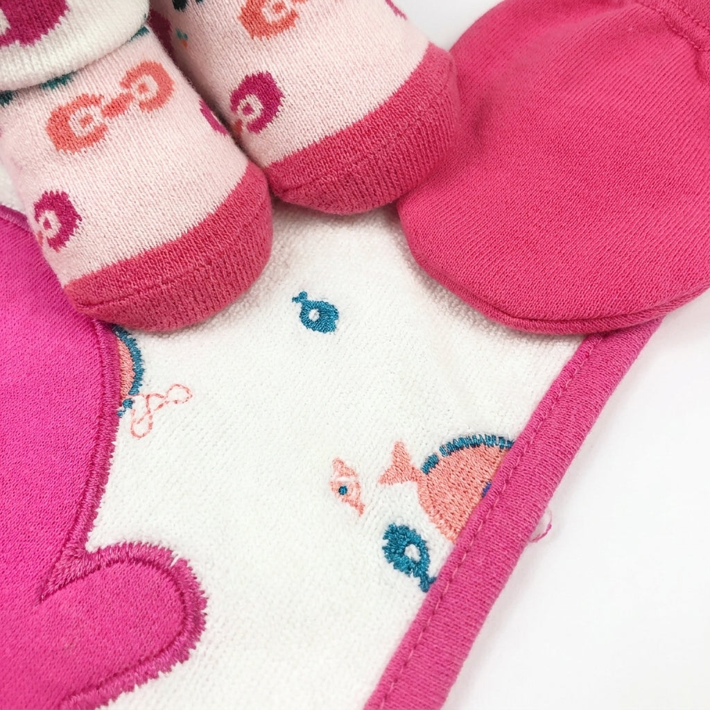 BABY BIB SET 3PCS SET WELL FISH PINK CARTERS