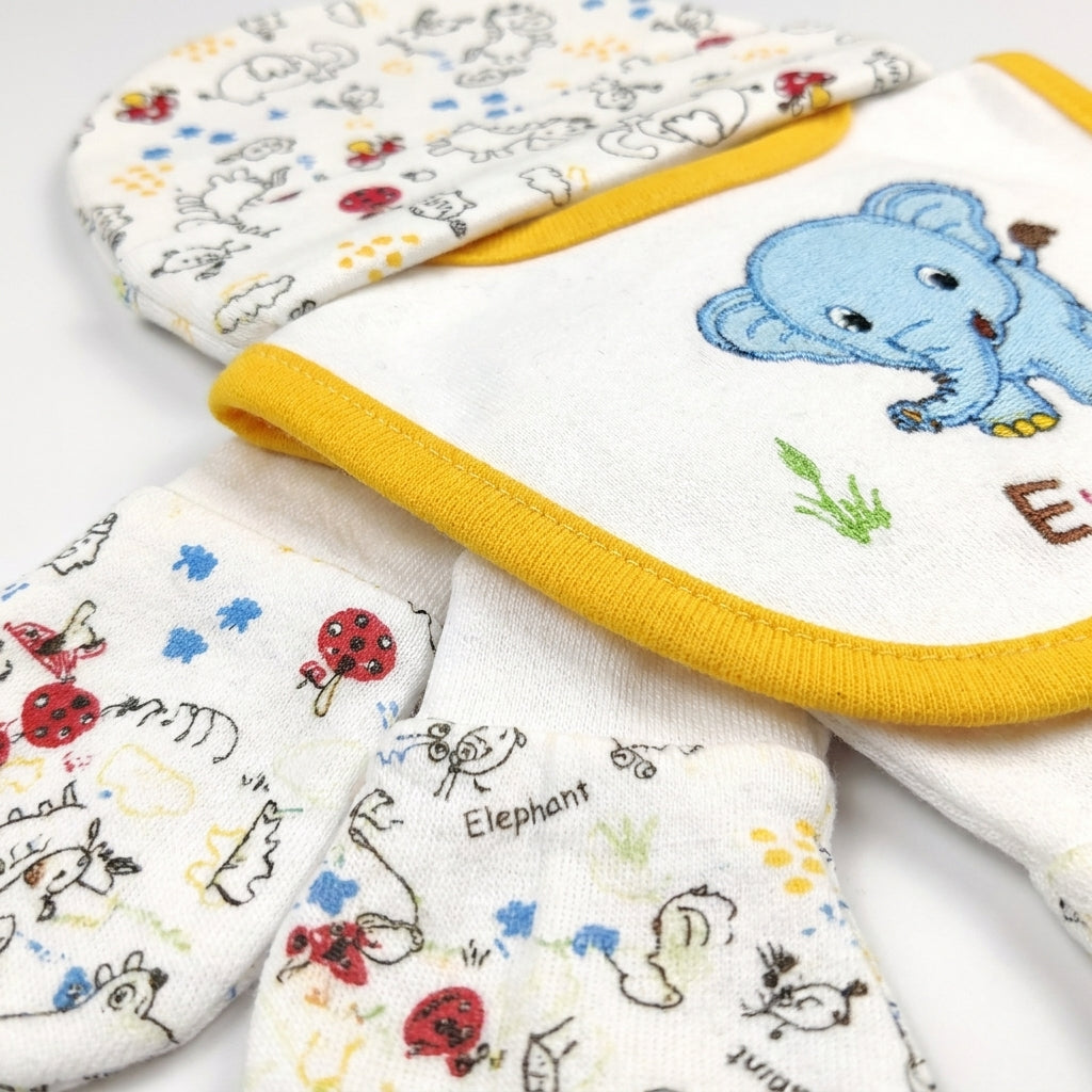 BABY CAP SET 3PCS ELEPHANT YELLOW