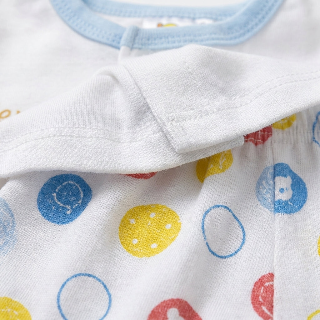 IMPORTED 100% COTTON SUMMER BABY GIRL HALF SLEEVE SUIT SWAN PRINT (WHITE & SKY BLUE)