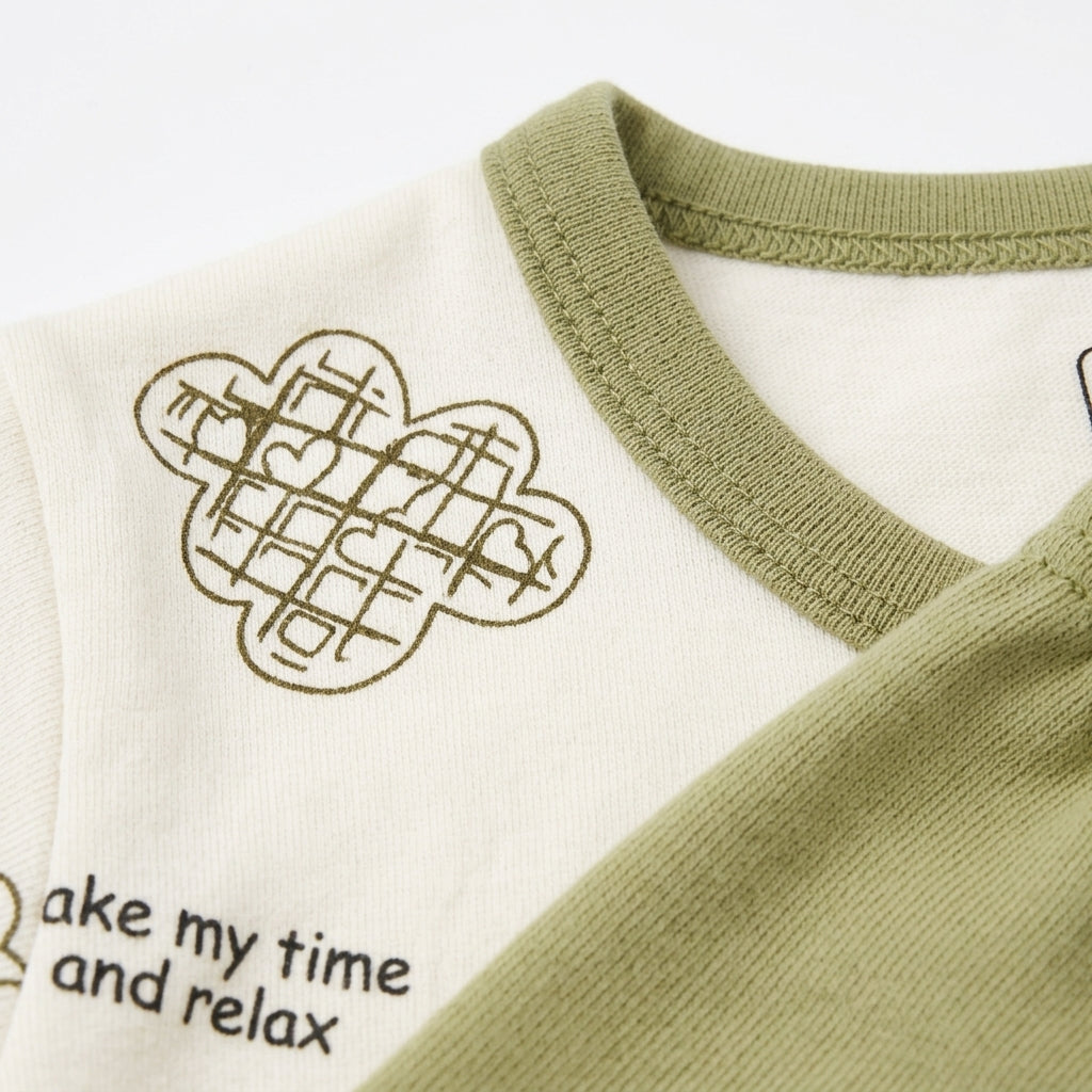 Imported Baby Cotton T-Shirt & Shorts - Olive Green & White