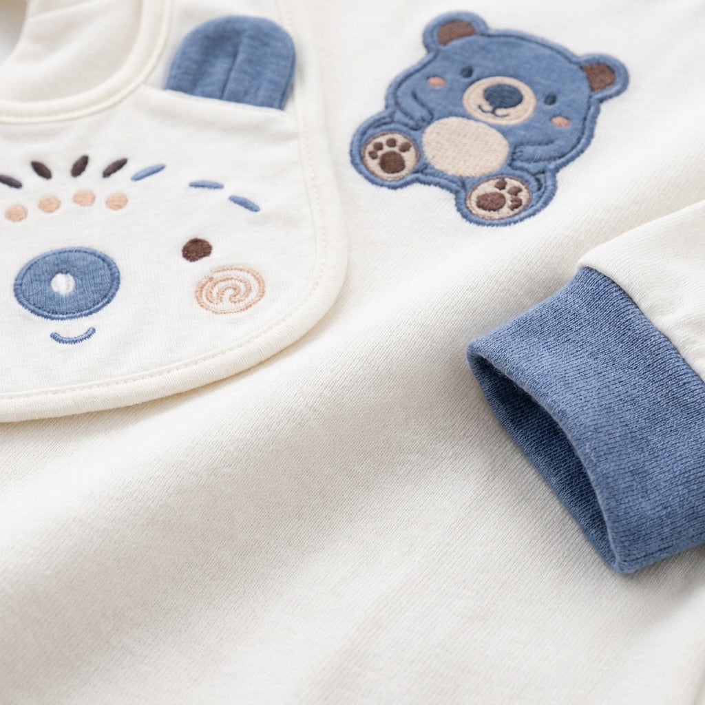 NEWBORN BABY 11 PCS BLOR CUTE BEAR PRINTED STARTER SET – WHITE & BLUE