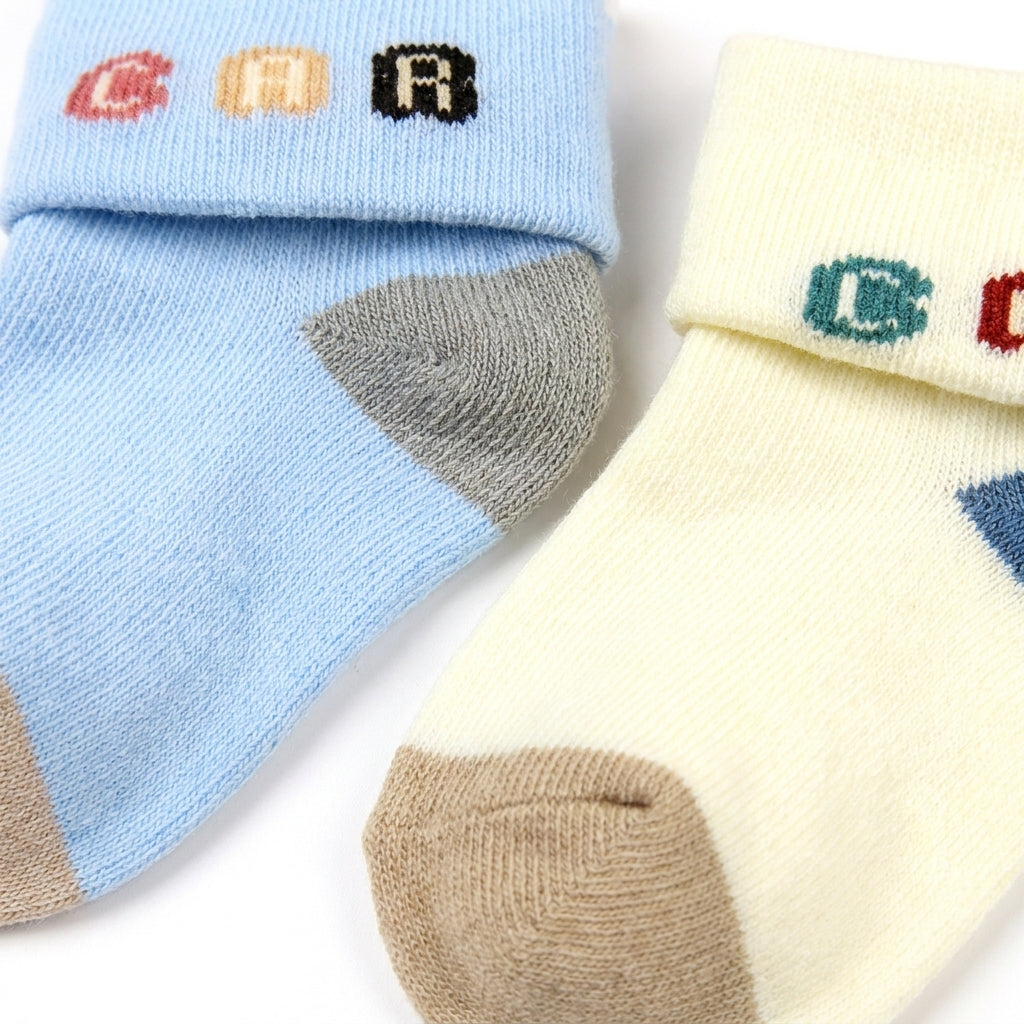2 PACK SOFT COTTON BABY SOCKS WITH FOLD OVER CUFFS 0-12M