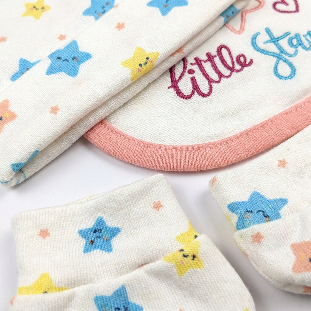BABY CAP SET 3PCS LITTLE STAR PINK