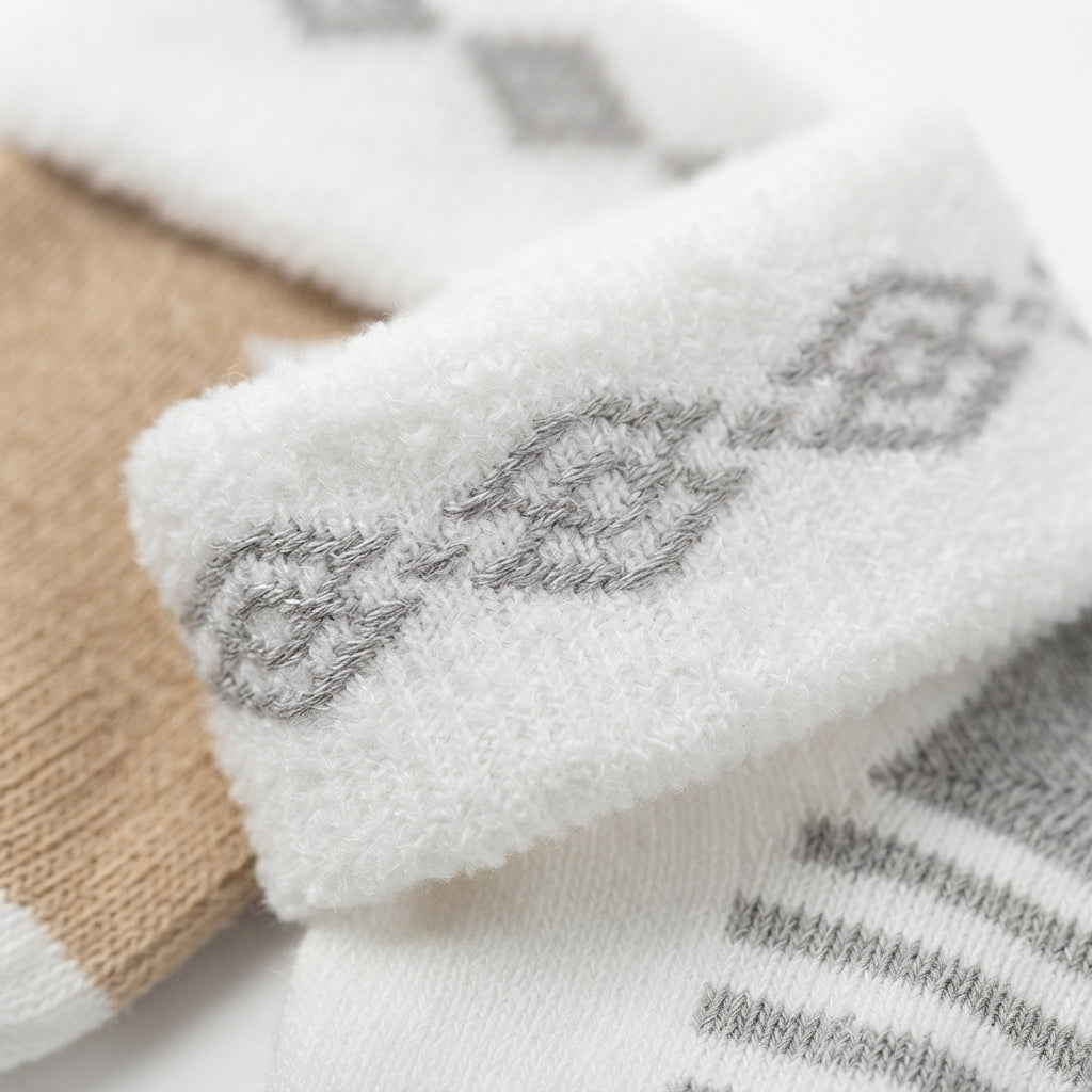 PACK OF 3 COTTON SOCKS-STRIPED, DIAMOND GEOMETRIC & SOLID BLOCK PRINTED (0-12M)