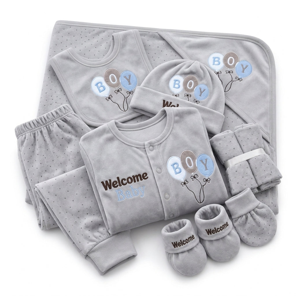 NEWBORN BABY 11 PCS BLOR WELCOME BABY STARTER SET – GRAY