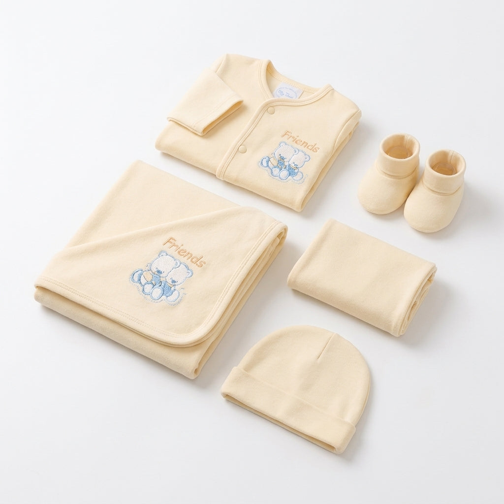 BABY SUIT 5 PIECES SET SKIN COLOR BEAR EMB KOTRAI