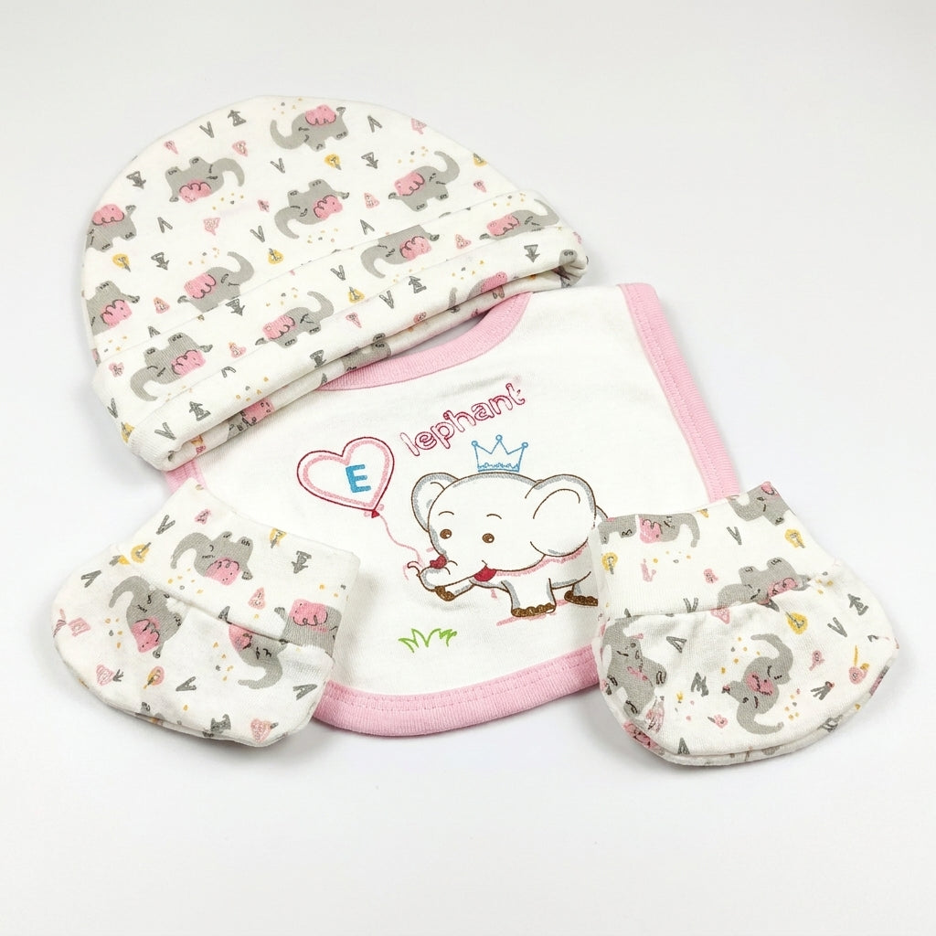 BABY CAP SET 3PCS ELEPHANT PINK