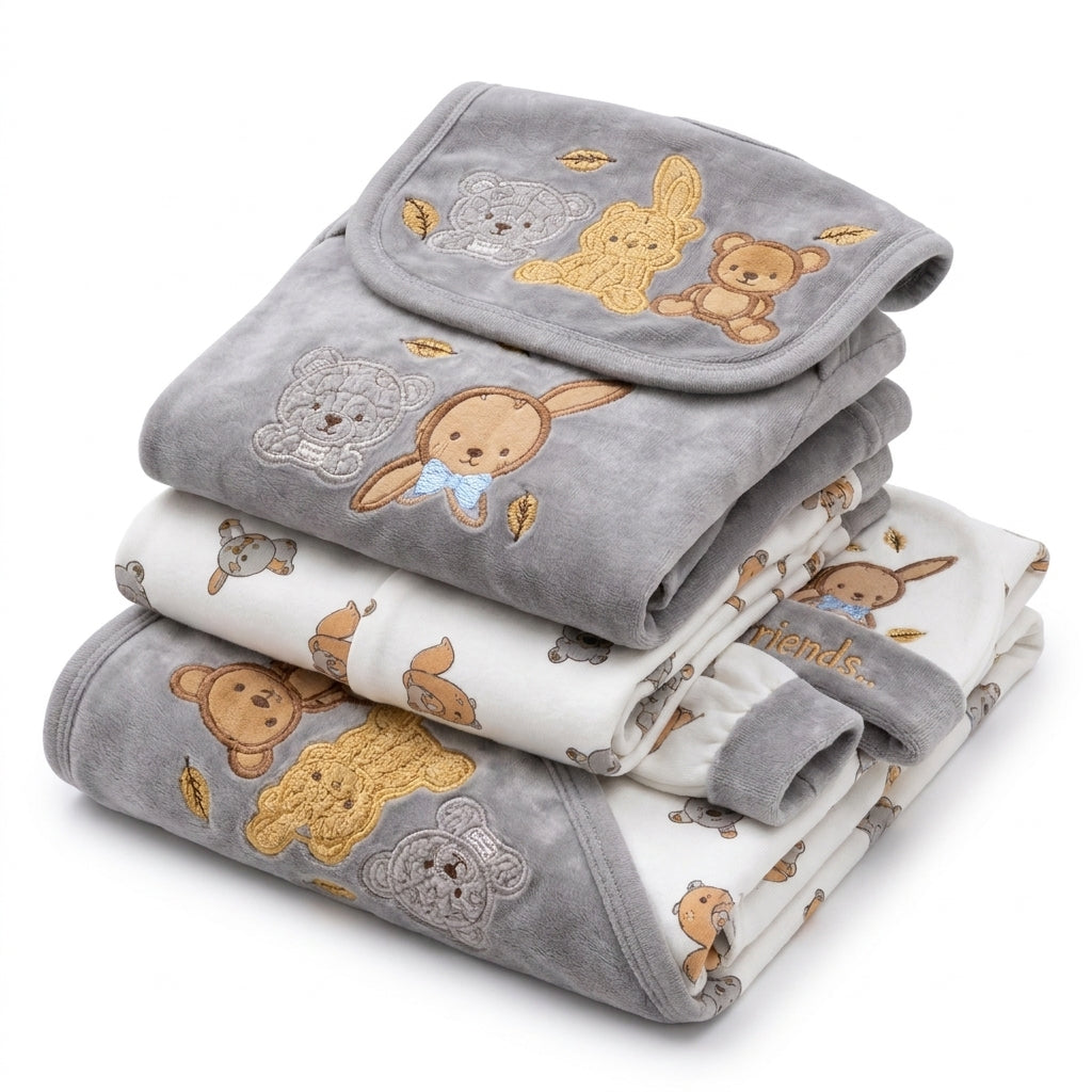 NEWBORN BABY 11 PCS BLOR BUNNY PRINTED STARTER SET – GRAY & WHITE