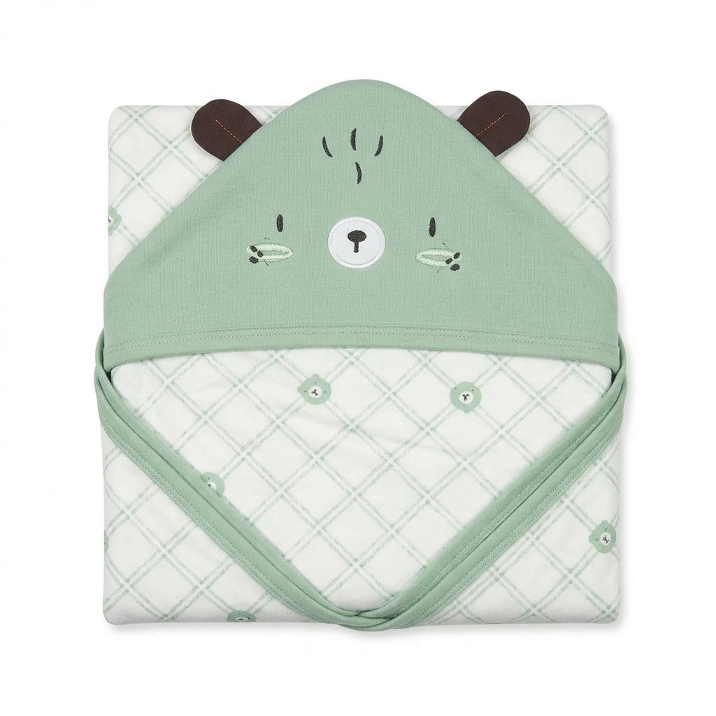 BABY WRAPPING SHEET MUSTARD BEAR GREEN