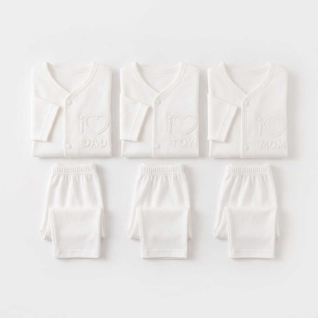 BABY 2 PCS SUIT PACK OF 3 I LOVE MOM WHITE COTTON