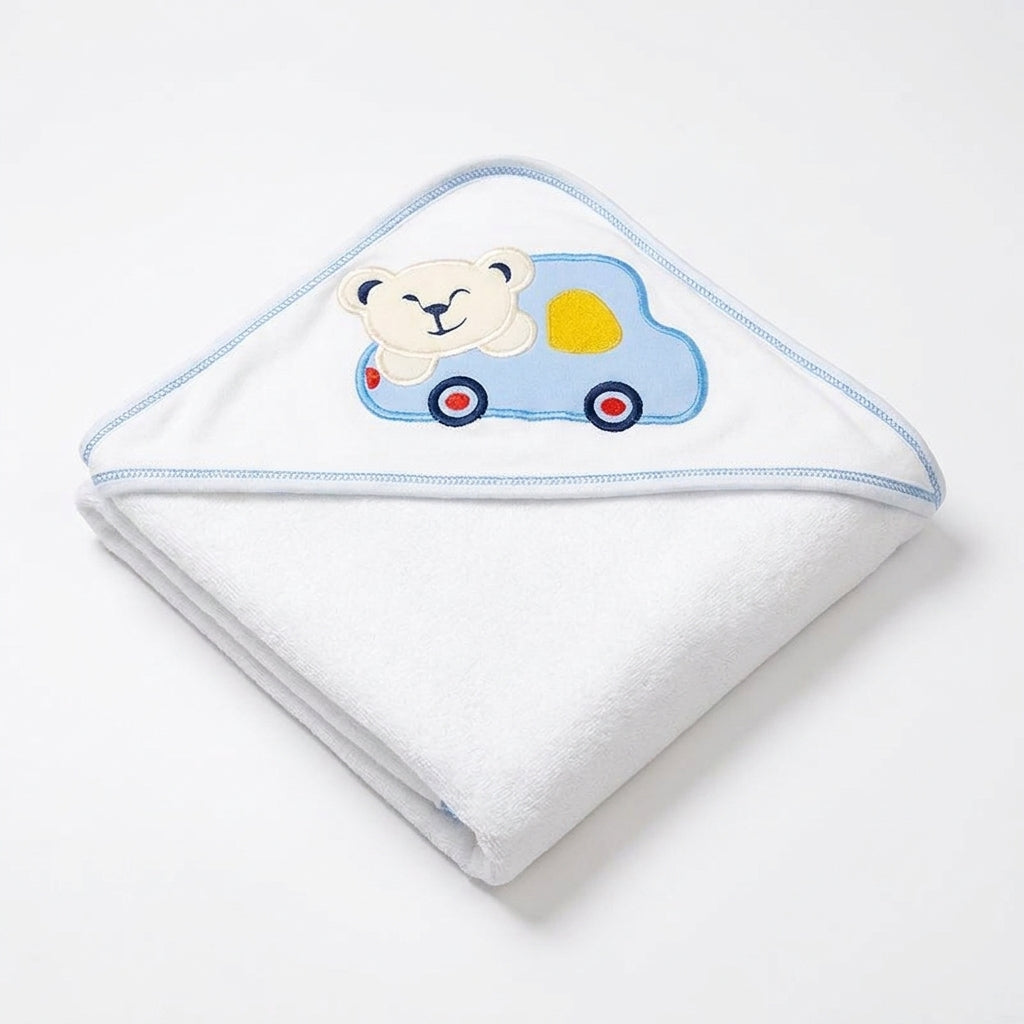 Baby Wrapping Sheet - Bear Car, White | Montaly