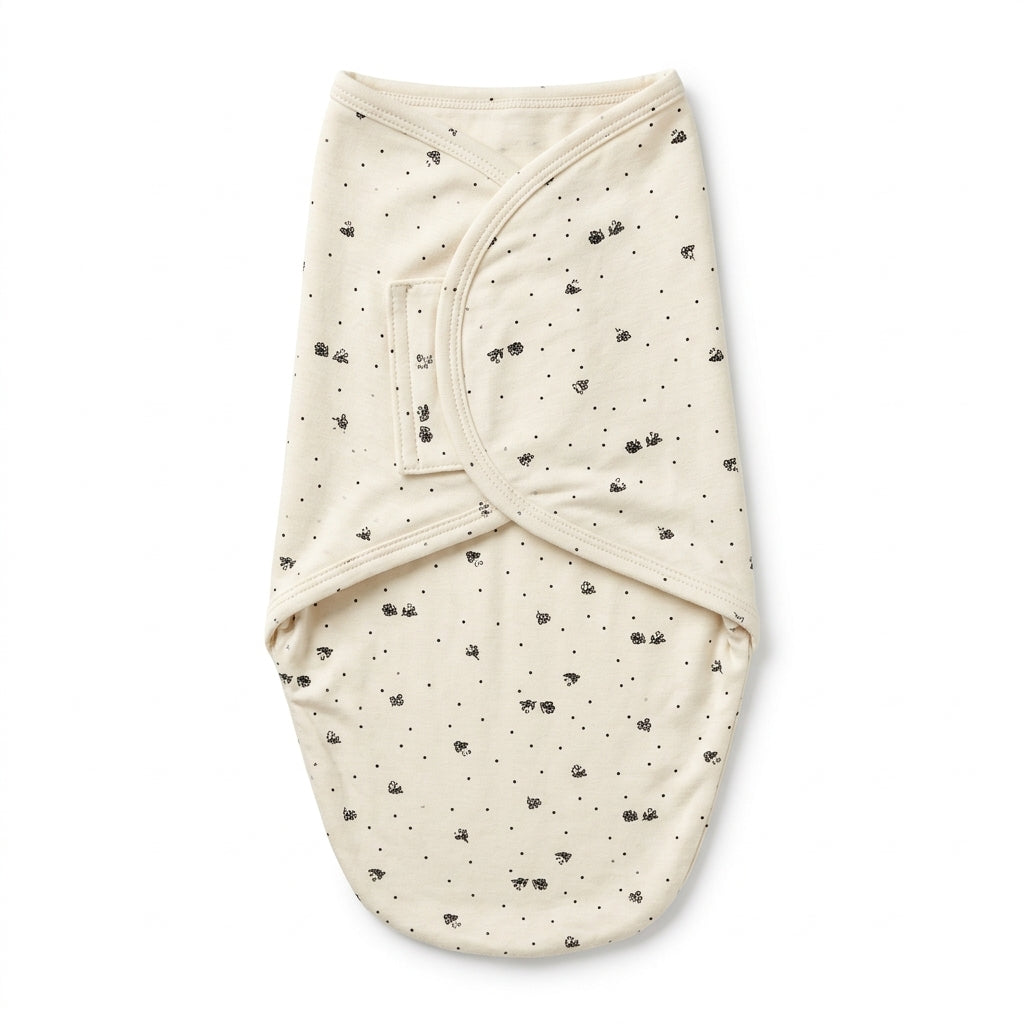 SOFT FABRIC BABY SWADDLE WRAP OFF WHITE NAVY BOAT & DOT PRINT KIDZO