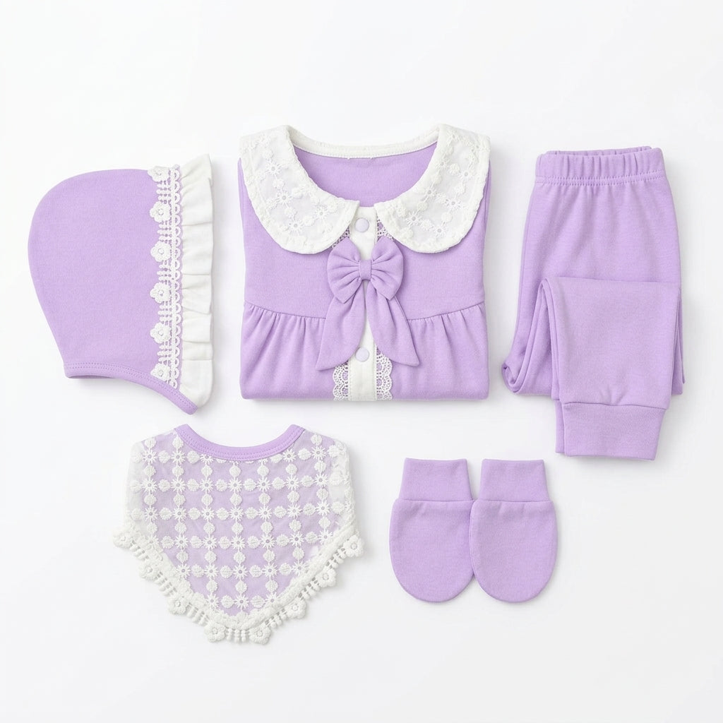 5 Piece Newborn Gift Set for Baby Girls Purple