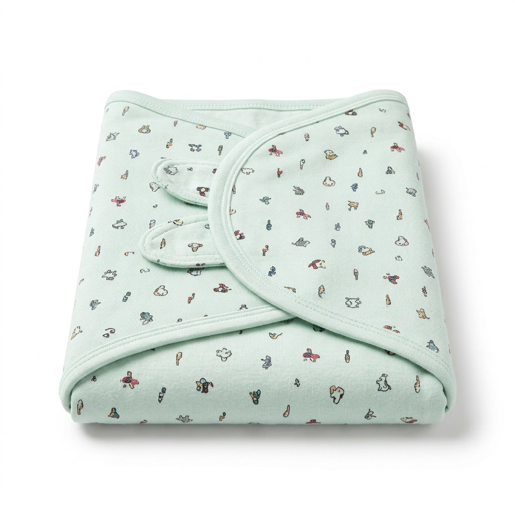 SOFT FABRIC BABY SWADDLE WRAP MINT GREEN MICKEY & HEART PRINT KIDZO