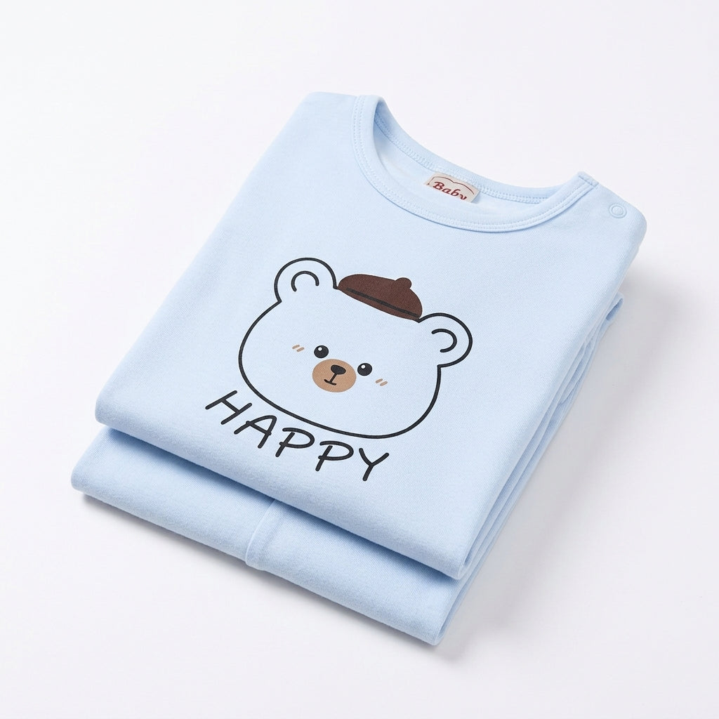 IMPORTED BABY HAPPY BEAR 100% COTTON SOFT HIGH QUALITY SUMMER T-SHIRT & SHORTS SUIT SKY BLUE