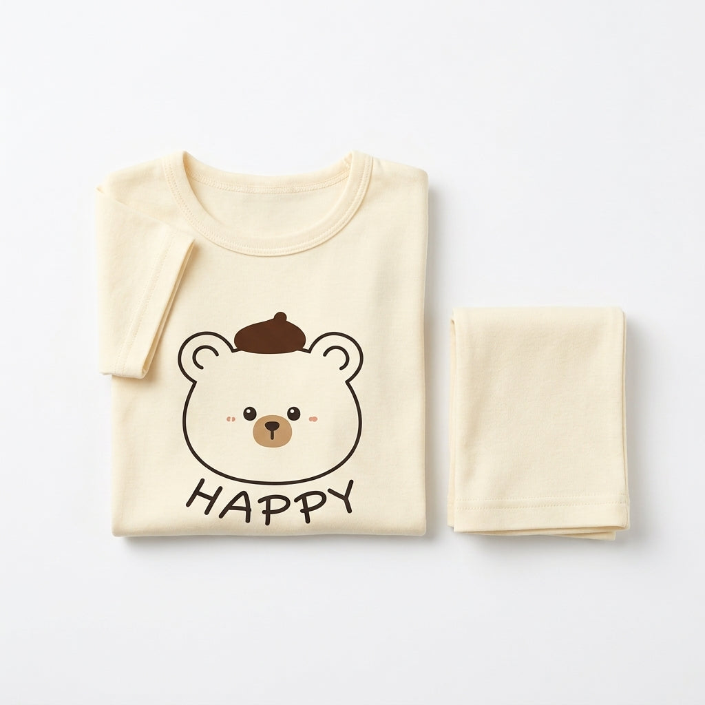 IMPORTED BABY HAPPY BEAR 100% COTTON SUMMER T-SHIRT & SHORTS SUIT