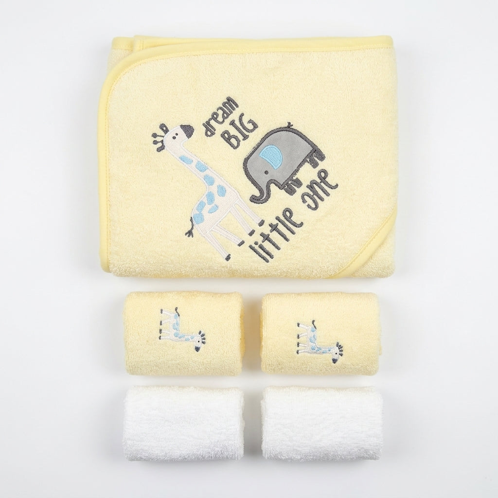 BABY BATH TOWEL+4PCS FACETOWEL GIRAFFE YELLOW