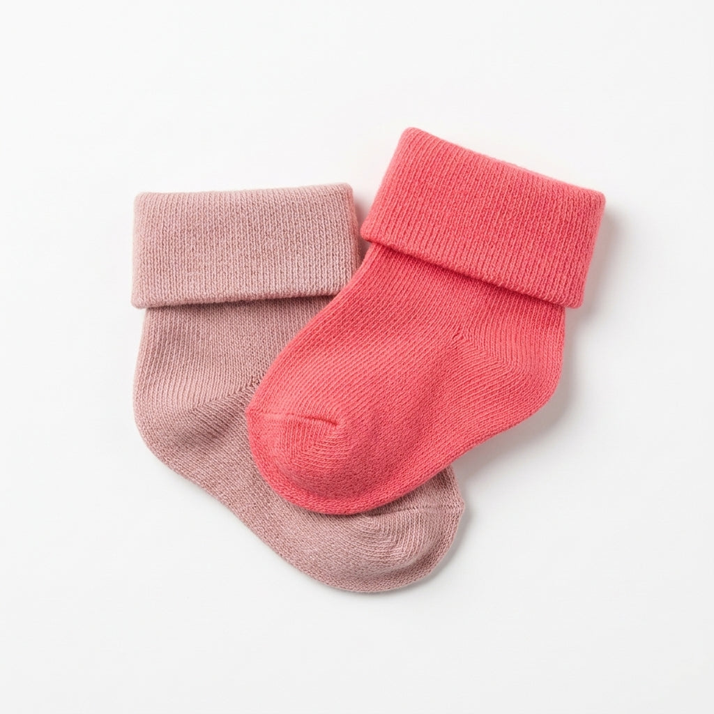 SOFT COTTON BABY SOCKS PACK OF 2 (PINK & PEACH)(0-3M)