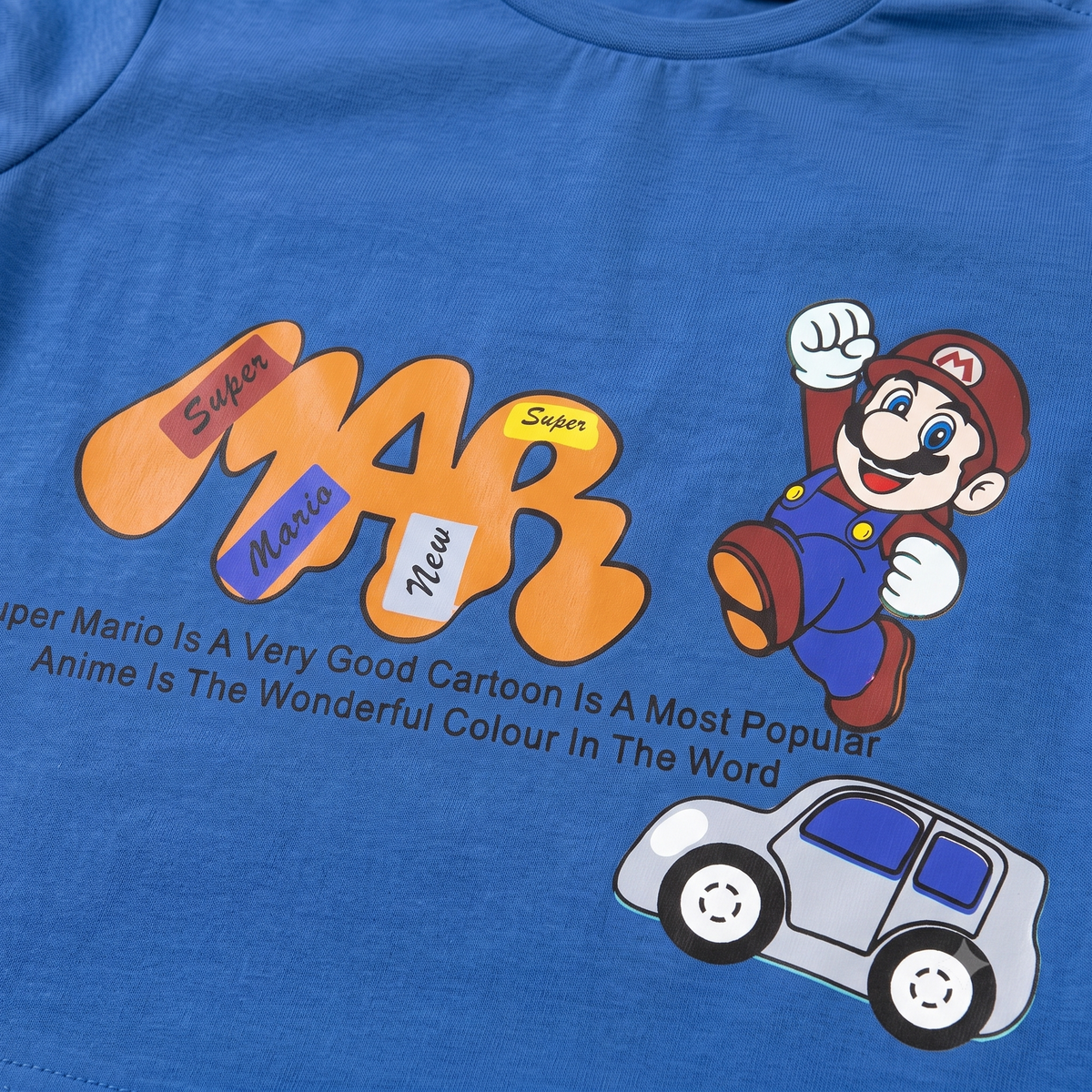 Imported Fabric Super Mario Summer Outfit - Orange & Blue