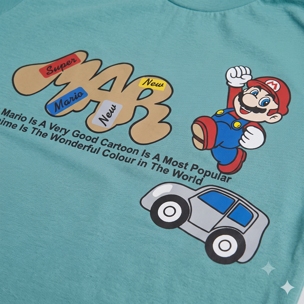 Imported Fabric Mario Summer Outfit - Teal & Beige