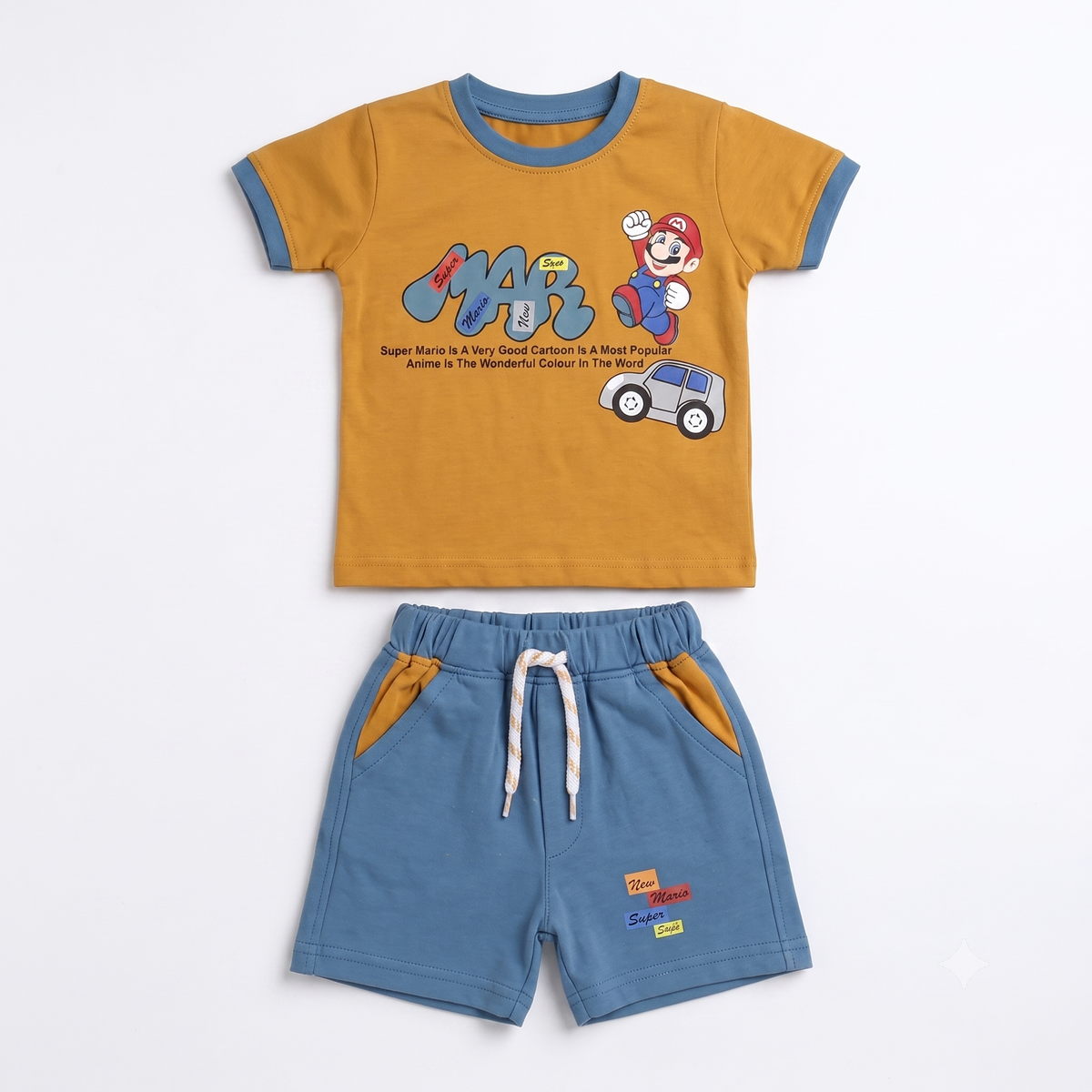 Imported Fabric Mario Summer Outfit - Orange & Blue
