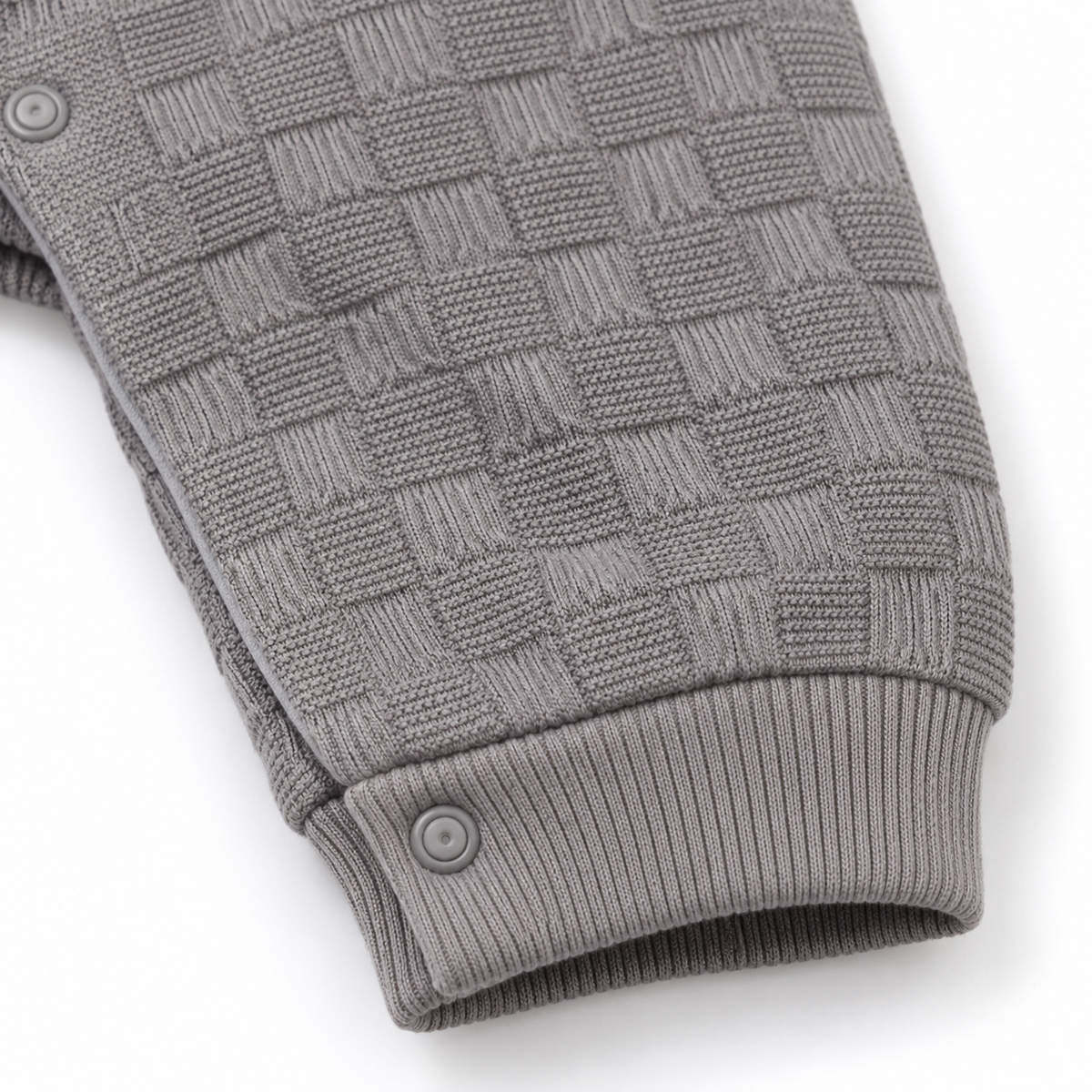 Grey Textured Teddy Bear Embroidered Romper – Gray Checker Jacquard Ankle Detail