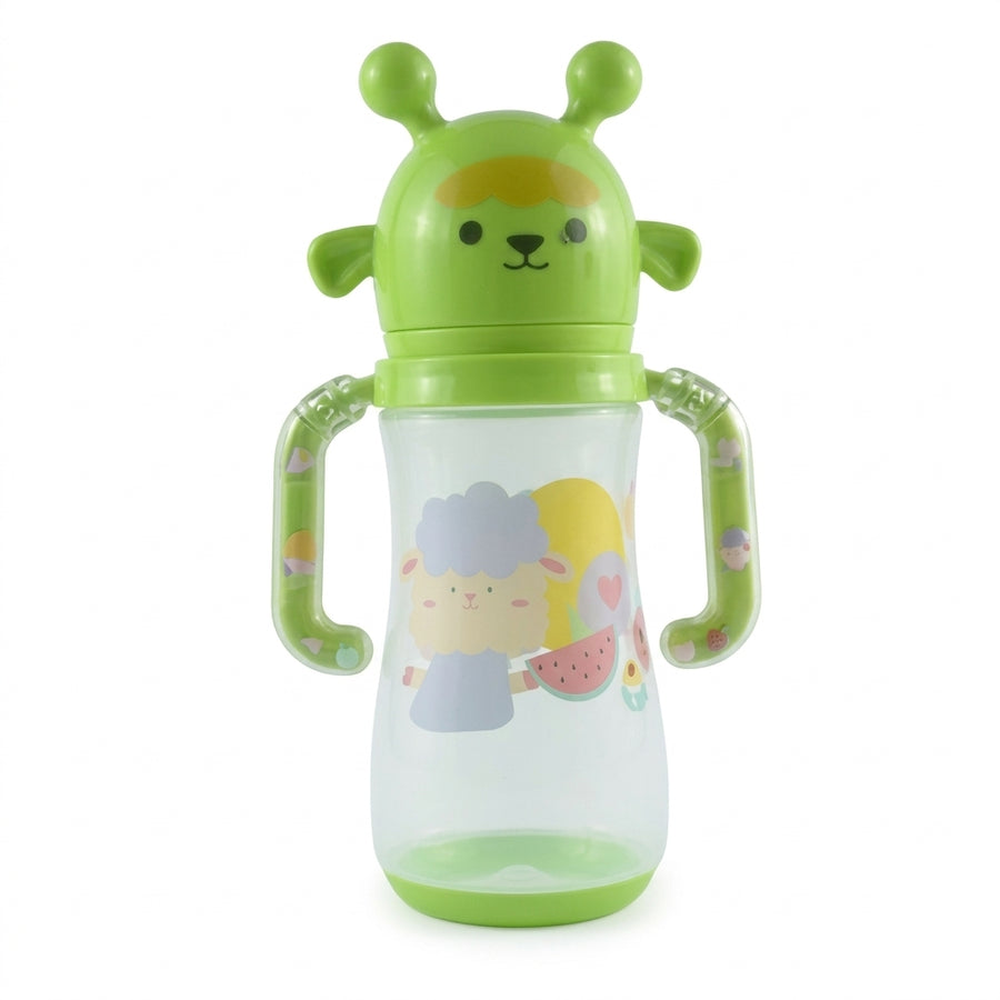 BABY FEEDING BOTTLE ANIMAL GREEN RATTLE HANDLE FISH