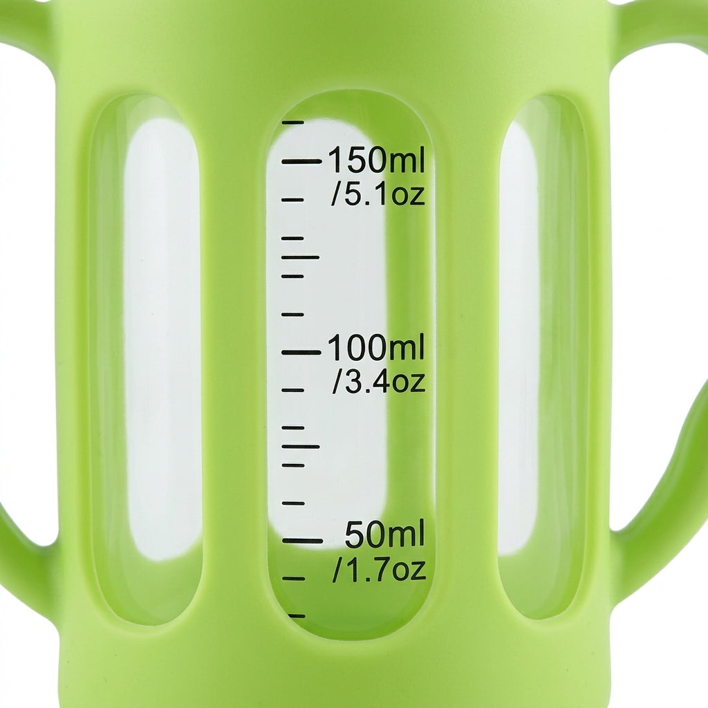 BABY GLASS FEEDER CARTOON BEAR GREEN FISH
